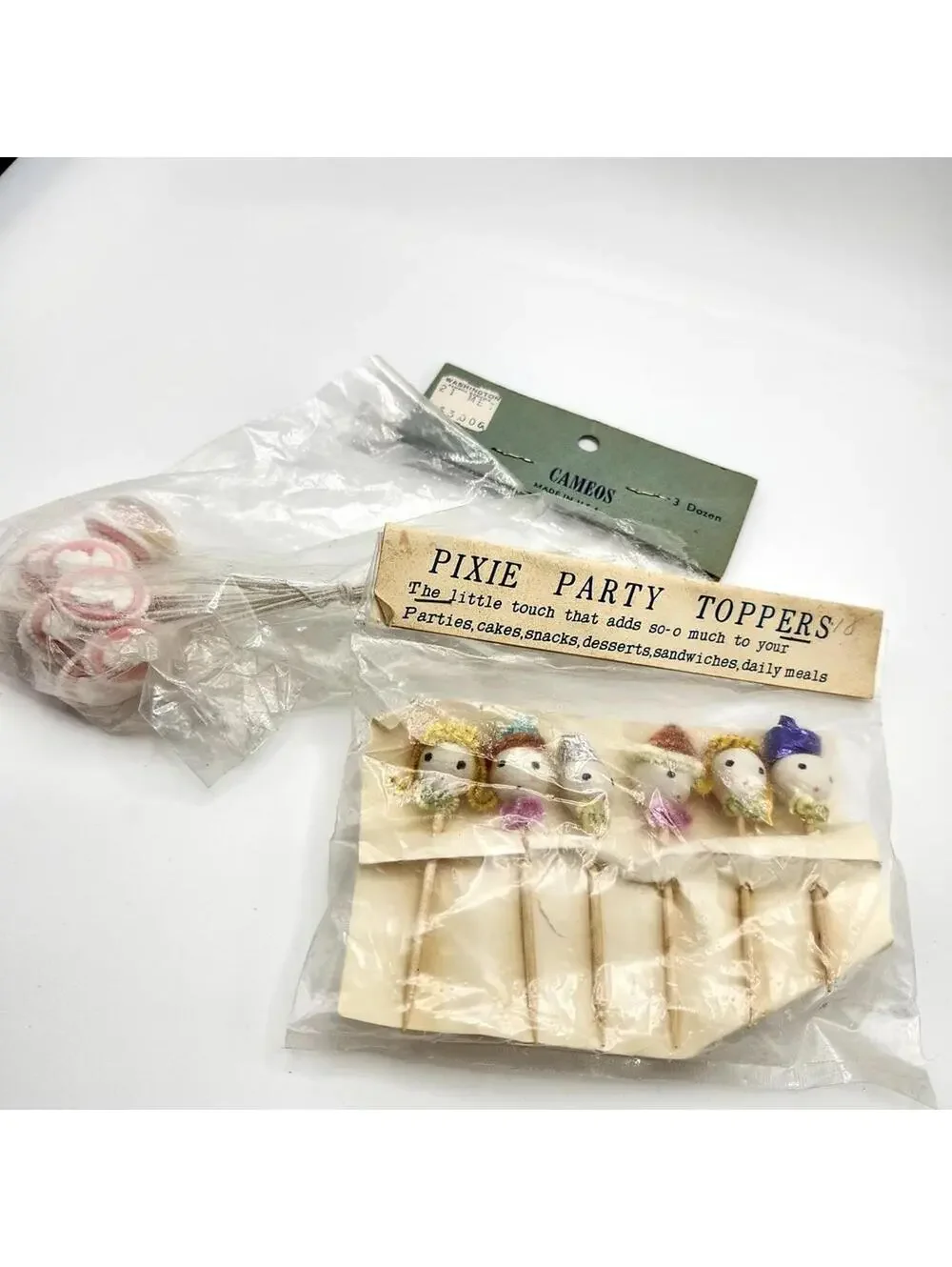 Vintage Japan Pixie Party Toppers Cake Picks Mid Century 1950s Lot